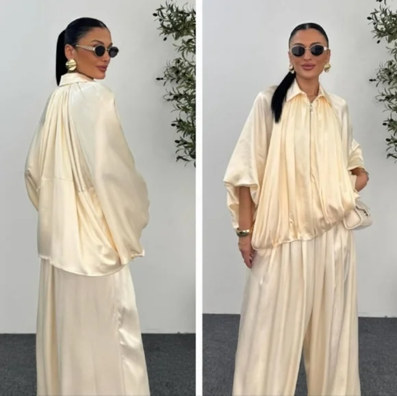 ZARA NWT Satin Bomber Jacket Puffed ZW Collection Cream Size M - Picture 8 of 16